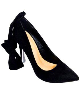 SHOE DAZZLE BLACK SUEDE WILDA PUMPS W/ANKLE LEG TIE WRAP - SIZE 8.5